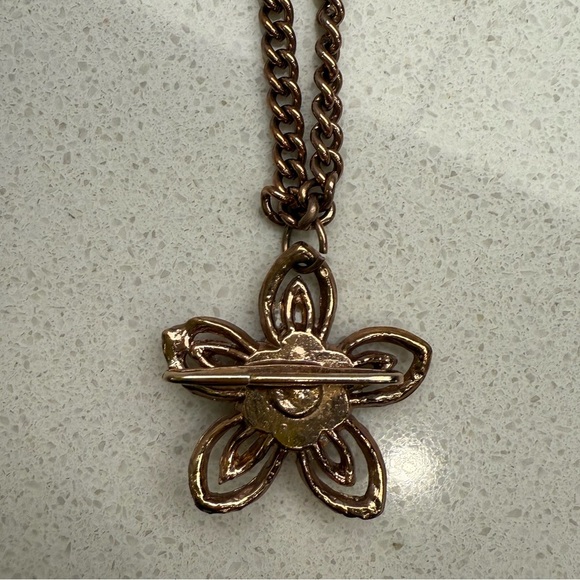 Vintage Flowers Double Brooch Sweater Chain Gold Tone Rhinestones Chatelaine - Picture 6 of 12